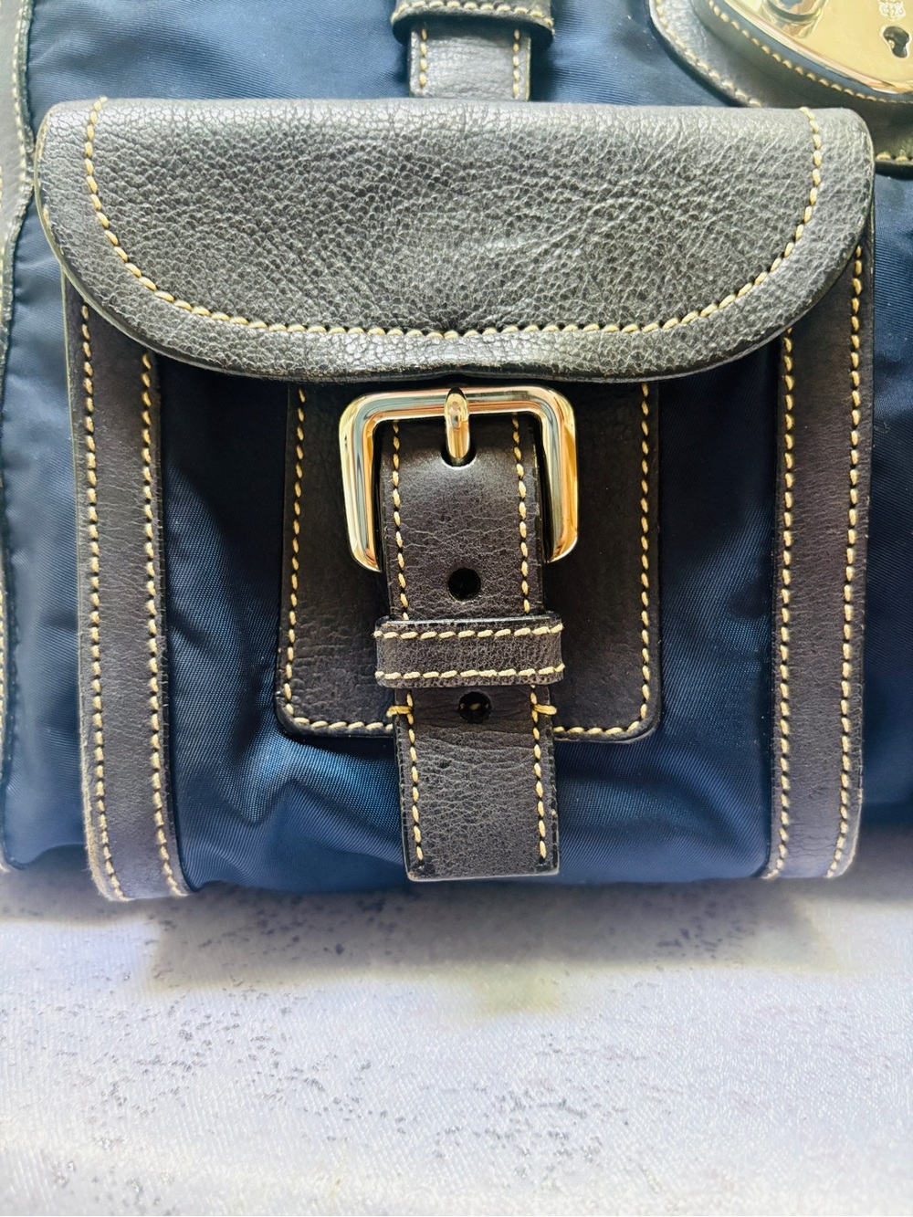 Prada Navy Nylon and Black Leather Double-Pocket Satchel with silver Hardware - Picture 5 of 15